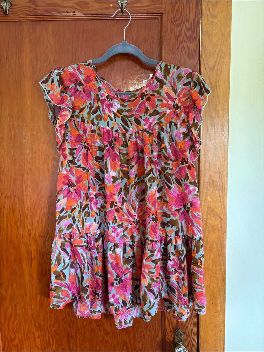 Floral Ruffle Tiered Blouse - Pink & Orange
